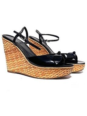 Next Black Patent Leather Platform Wedge Sandals Size 7 LIKE NEW!